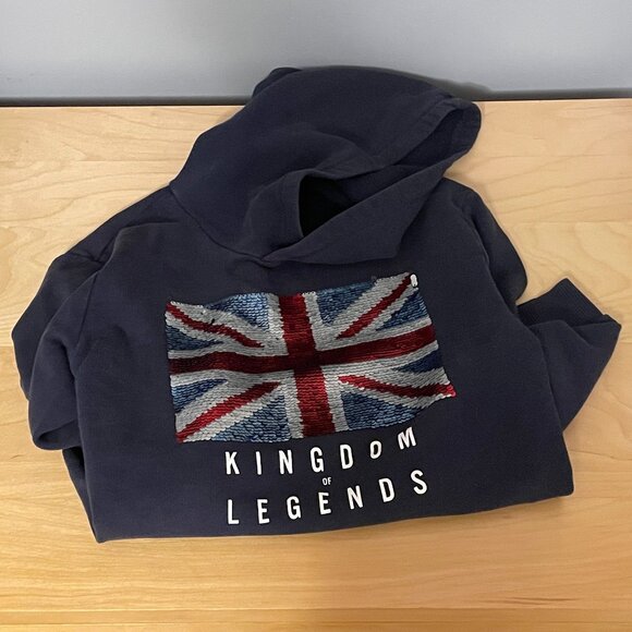 Zara Kingdom of Legends UK Union Jack sequin flip Hoodie Sweatshirt, size 9 - Picture 2 of 7